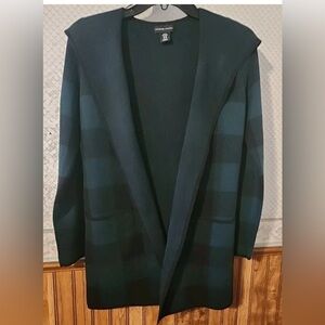 Adrienne Vittadini plaid hooded cardigan M